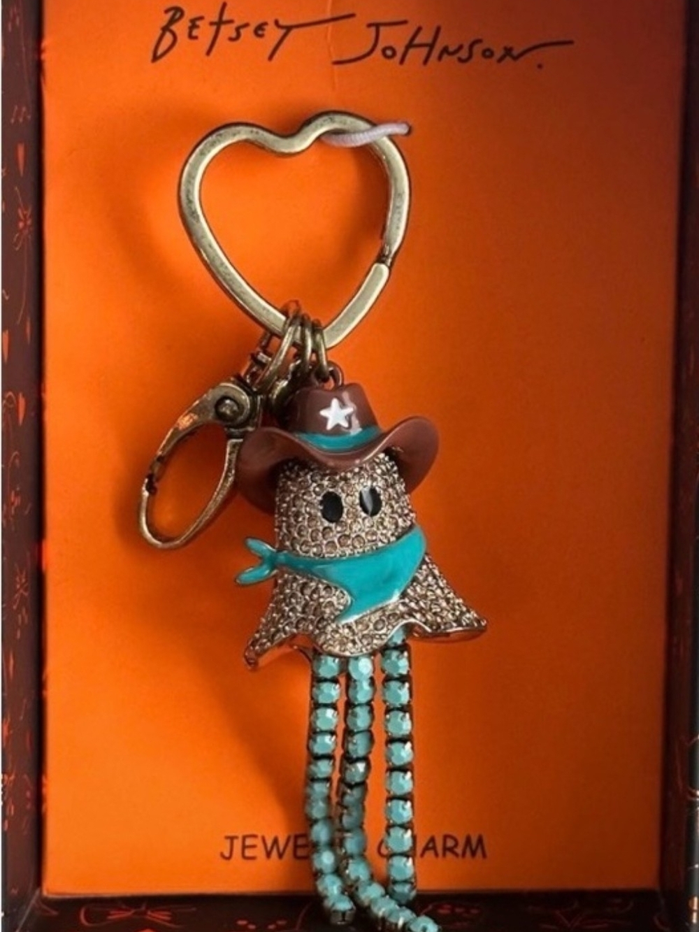 🤎▪️Betsey Johnson▪️ Turquoise Cowboy Fringe Ghost Keychain Bag Charm